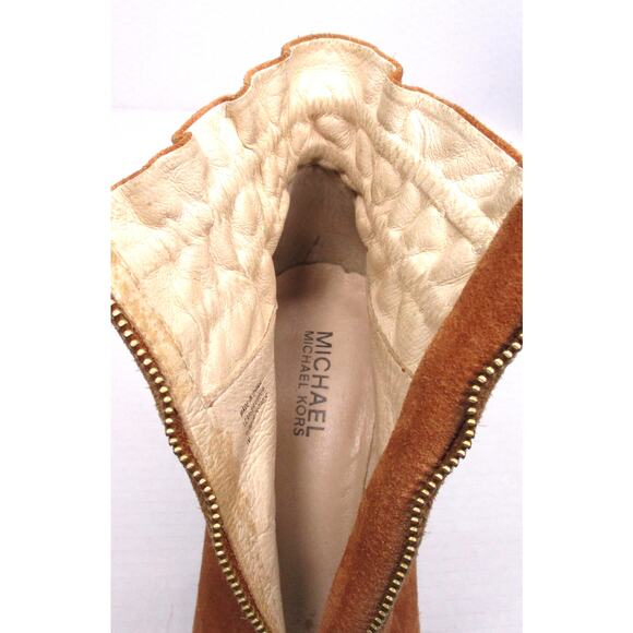 MICHAEL KORS Tan Suede Leather High Heeled Front Zip Ankle Boots Women 7 - Picture 11 of 12